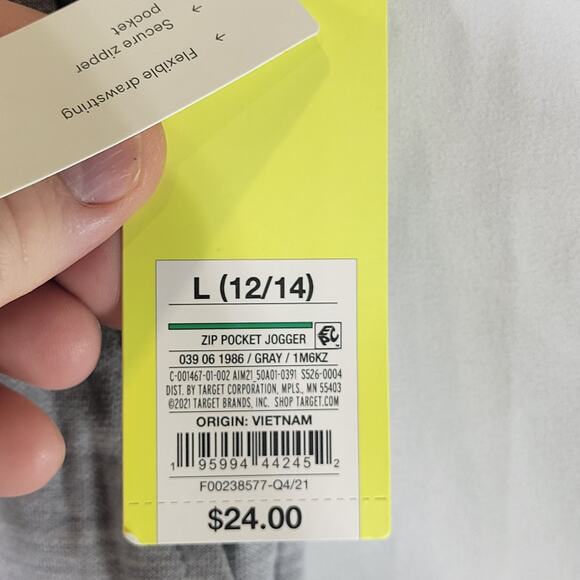 All in Motion Boys Zip Pocket Joggers, Gray, Size L (12/14), NWT - Picture 3 of 6